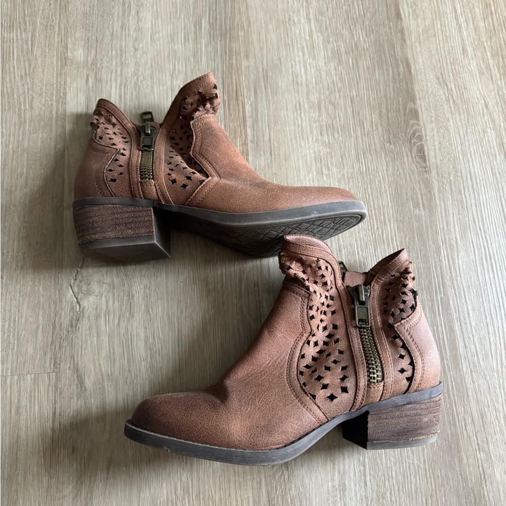 Brown Ankle Boots with Cutout Design
